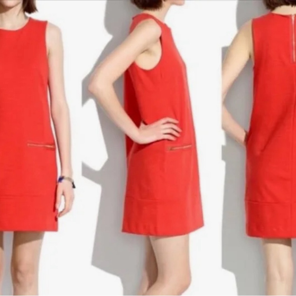 Madewell Orange Sleeveless Cotton Shift. Zippered front Pockets, M